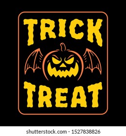 TRICK OR TREAT PUMPKIN BAT PATCH COLOR BLACK BACKGROUND