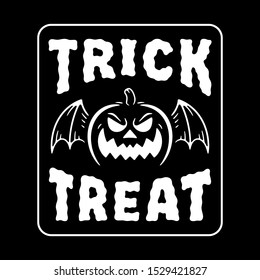 TRICK OR TREAT PUMPKIN BAT PATCH WHITE BLACK BACKGROUND