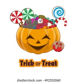 Trick or treat pumpkin full of sweets - happy face