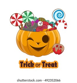Trick or treat pumpkin full of sweets - joyful face