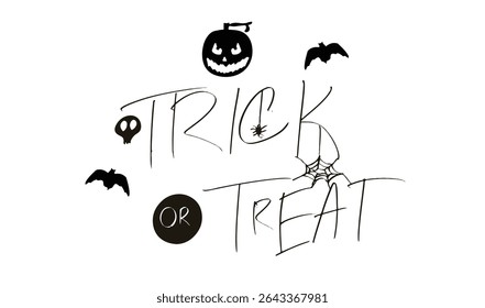 Trick or treat pumpkin skull spider web happy halloween day 31 st october month Trick or treat pumpkin skull spider web happy halloween day spooky party font text calligraphy hand written lettering 