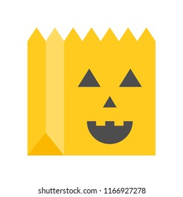 trick or treat with scary face bag, Halloween related icon, flat design