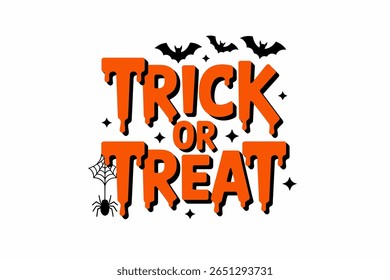 Trick or treat sign, Halloween bat and spider web, festive October celebration, Halloween party banner, spooky greeting card