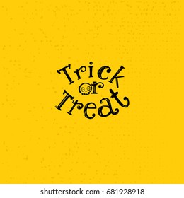 Trick or treat sketch logo with skull. Hand drawn Halloween lettering on bright background. This illustration can be used as a greeting card, poster, print or party emblem