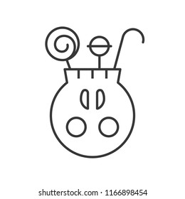 trick or treat skull bucket and sweets candy, halloween related hollow outline icon, editable stroke