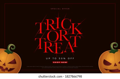 Trick or treat spacial offer halloween sale. Flyer or invitation template for Halloween party, printing, logo sale. Vector illustration