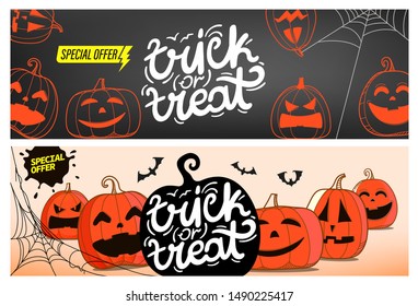 Trick or treat. Special offer banners with pumpkins 