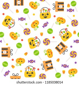 trick or treat, Spooky Halloween seamless pattern, flat design with clipping mask