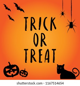 Trick or Treat Text with Bat, Pumpkin and Spider as Background, Trick or Treat Text Banner, Vector illustration.