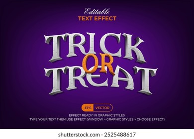 Trick Or Treat Text Effect 3d Curved Halloween Theme. Editable Text Effect Style.