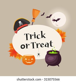 Trick or Treat Title. Halloween Decorations on Background