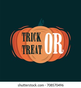 Trick Or Treat title on a pumpkin. Isolated illustration