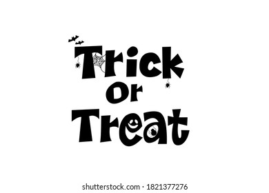 Trick or treat typography with Halloween elements isolated on white background 