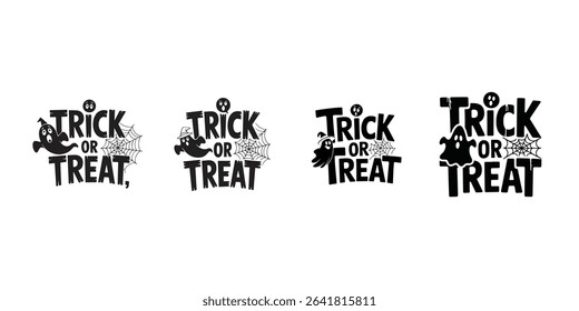 Trick or Treat Typography Set – Halloween Ghost and Web Lettering Icons for Spooky Designs