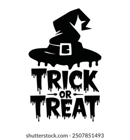 trick or treat typography with witch hat