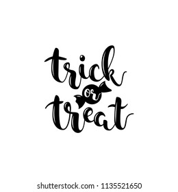 Trick or treat. Vector black script halloween lettering isolated on white background for banner, greeting card etc.