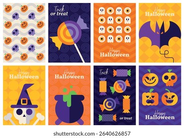 Trick or treat vector cards for Halloween celebration