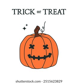 Trick or Treat vector hand drawn illustration with pumpkin. Happy Halloween illustation for posters, banners, internet posts and your other designs