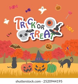 Trick or treat vector illustration. Halloween image. Cute ghosts.