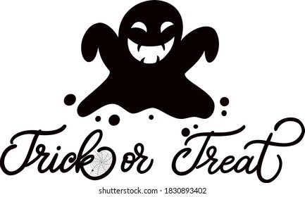 Trick or treat vector illustration. Handwritten text. Ghost vector. 