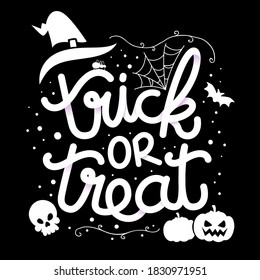 Trick or treat vector lettering. Black and white style. Vector illustration