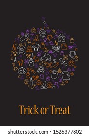 Trick or treat vector postcard template. Halloween greeting card layout. Spooky party