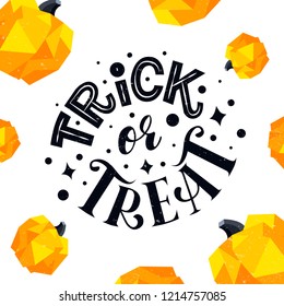 Trick or treat vector typography illustration for greeting card, invitation, banner, poster, pack, sticker. Halloween design elements, handwritten lettering. EPS 10.