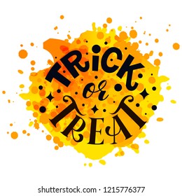 Trick or Treat vector typography illustration for greeting card, invitation, banner, poster, pack, sticker. Halloween design elements, handwritten lettering. EPS 10.