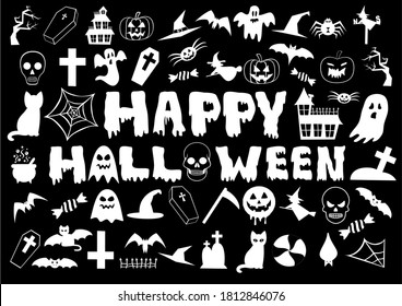 Trick or treat white icons set silhouette - halloween