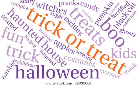 Trick Or Treat Word Cloud On a White Background. 