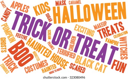 Trick Or Treat Word Cloud On a White Background. 