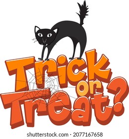Trick or treat word with Halloween cat logo illustration