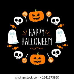 Trick or treat wreath. Halloween card. Flat style vector illustration.