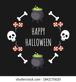 Trick or treat wreath. Halloween card. Flat style vector illustration.