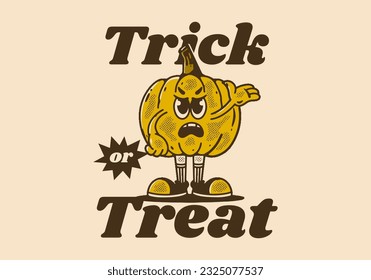 Trick or treat, Yellow pumpkin mascot character with angry face