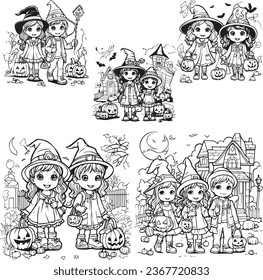 trick or treath halloween colorbook handrawn line art