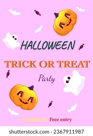 Trick or Treat,Halloween Party ,card invitation