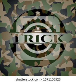 Trick written on a camo texture. Vector Illustration. Detailed.