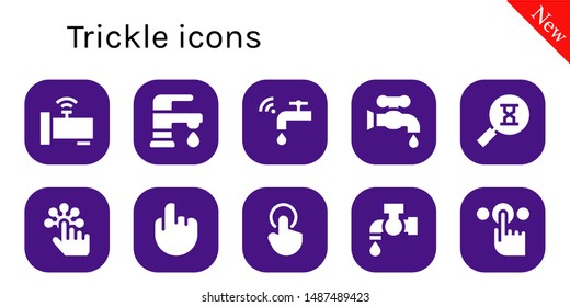 trickle icon set. 10 filled trickle icons.  Collection Of - Faucet, Sandclock, Tap