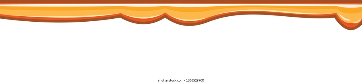 Trickles of flower honey. Yellow paint flowing down thick. Slime. The drops are slipping. Fluid drips. The isolated object on a white background. Flat cartoon style. Shine. Frame. Vector