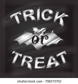 Trick-or-Treat Halloween card design on a chalkboard background