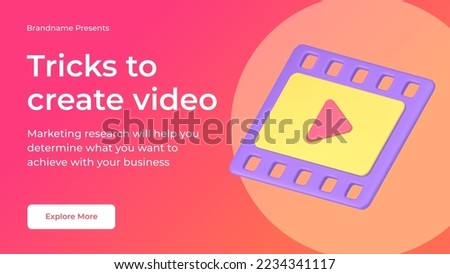 Tricks create video cyber multimedia content e learning cyberspace editor blog training social media banner 3d icon vector illustration. Movie creation film strip and play button camera software app