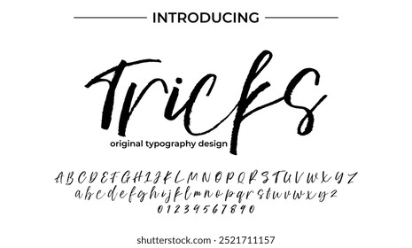 Trucos Fuente Elegante pincel pintado con letras mayúsculas de Vector, alfabeto, tipografía