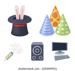 Tricks, music and other accessories at the party.Party and partits set collection icons in cartoon style vector symbol stock illustration web.