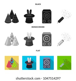 Tricks, music and other accessories at the party.Party and party set collection icons in black, flat, monochrome style vector symbol stock illustration web.