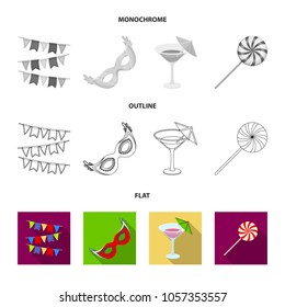 Tricks, music and other accessories at the party.Party and partits set collection icons in flat,outline,monochrome style vector symbol stock illustration web.