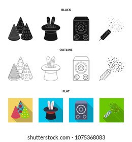 Tricks, music and other accessories at the party.Party and partits set collection icons in black,flat,outline style vector symbol stock illustration web.