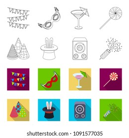 Tricks, music and other accessories at the party.Party and partits set collection icons in outline,flat style vector symbol stock illustration web.