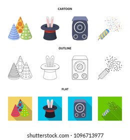 Tricks, music and other accessories at the party.Party and partits set collection icons in cartoon,outline,flat style vector symbol stock illustration web.
