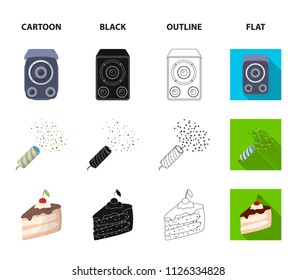 Tricks, music and other accessories at the party.Party and partits set collection icons in cartoon,black,outline,flat style vector symbol stock illustration web.